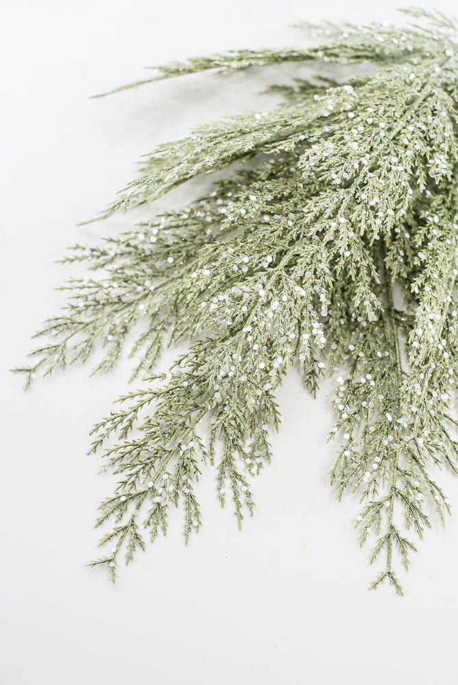 Artificial Green Glittered Cedar Spray - 27" - Greenery MarketArtificial FloraXG1027-G