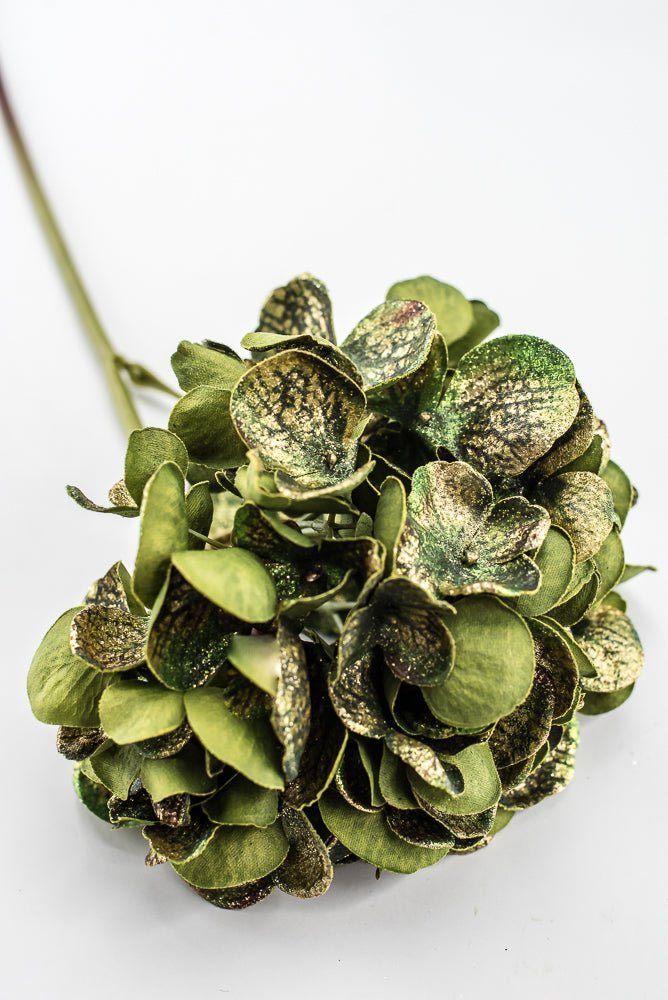 Artificial Green & Gold Glitter Hydrangea Spray - 22" - Greenery MarketArtificial FloraXF693-G
