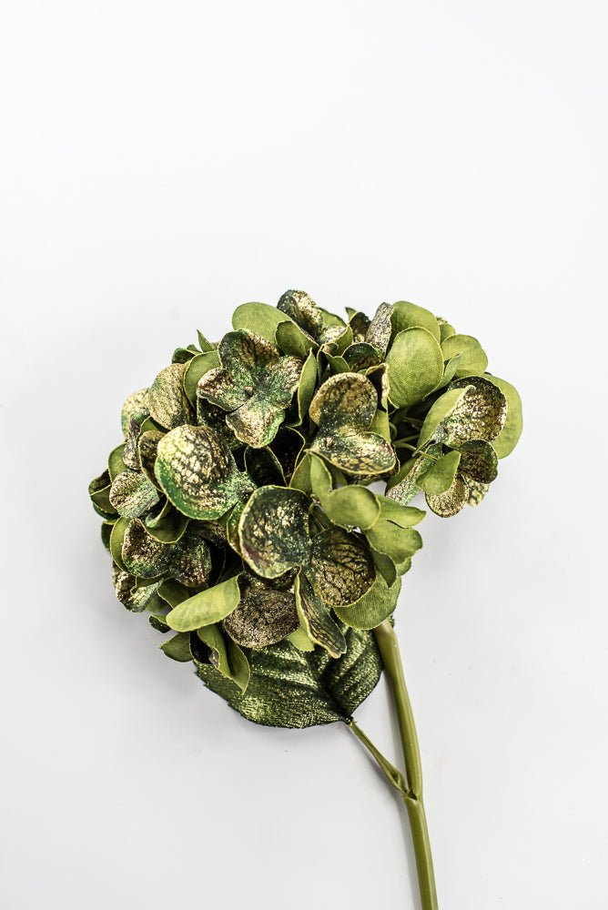 Artificial Green & Gold Glitter Hydrangea Spray - 22" - Greenery MarketArtificial FloraXF693-G