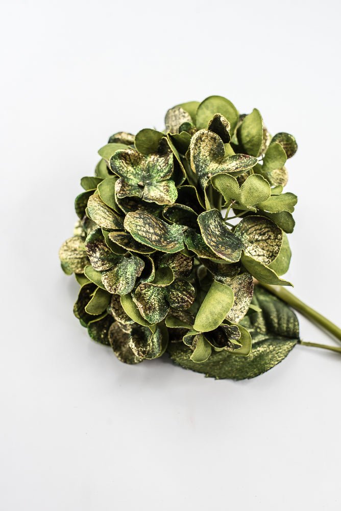 Artificial Green & Gold Glitter Hydrangea Spray - 22" - Greenery MarketArtificial FloraXF693-G