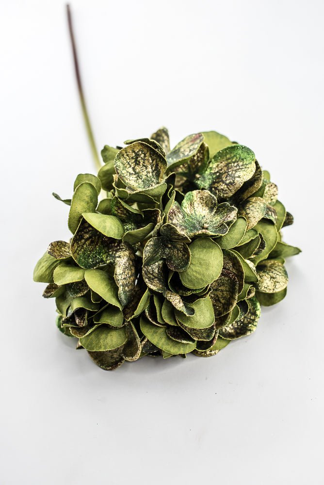 Artificial Green & Gold Glitter Hydrangea Spray - 22" - Greenery MarketArtificial FloraXF693-G
