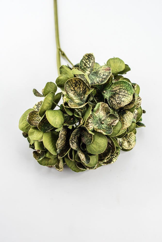 Artificial Green & Gold Glitter Hydrangea Spray - 22" - Greenery MarketArtificial FloraXF693-G