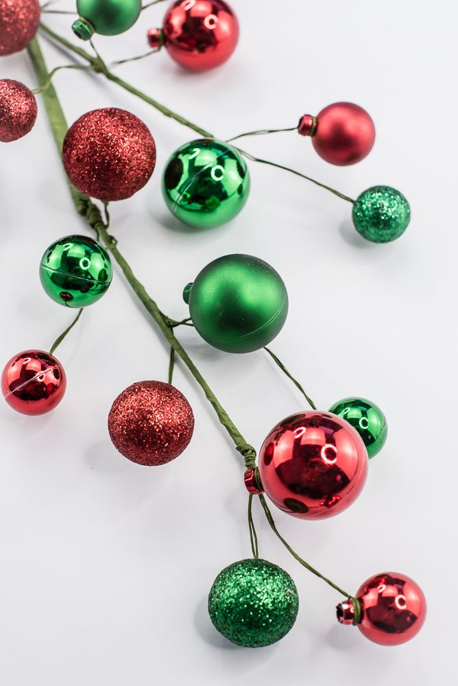 Artificial Green & Red Glitter Mixed Ball Spray - 30" - Greenery MarketArtificial Flora40339-GNRD
