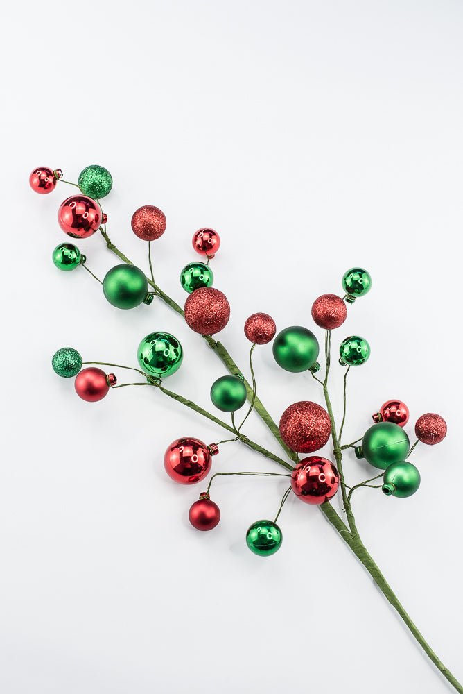 Artificial Green & Red Glitter Mixed Ball Spray - 30" - Greenery MarketArtificial Flora40339-GNRD