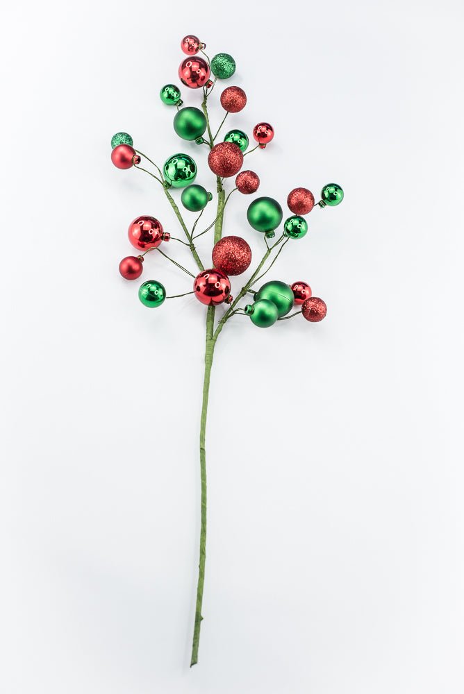 Artificial Green & Red Glitter Mixed Ball Spray - 30" - Greenery MarketArtificial Flora40339-GNRD