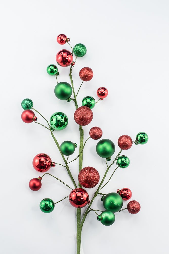 Artificial Green & Red Glitter Mixed Ball Spray - 30" - Greenery MarketArtificial Flora40339-GNRD