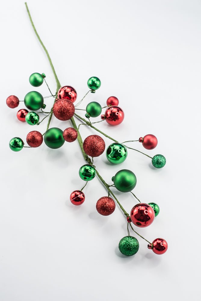 Artificial Green & Red Glitter Mixed Ball Spray - 30" - Greenery MarketArtificial Flora40339-GNRD