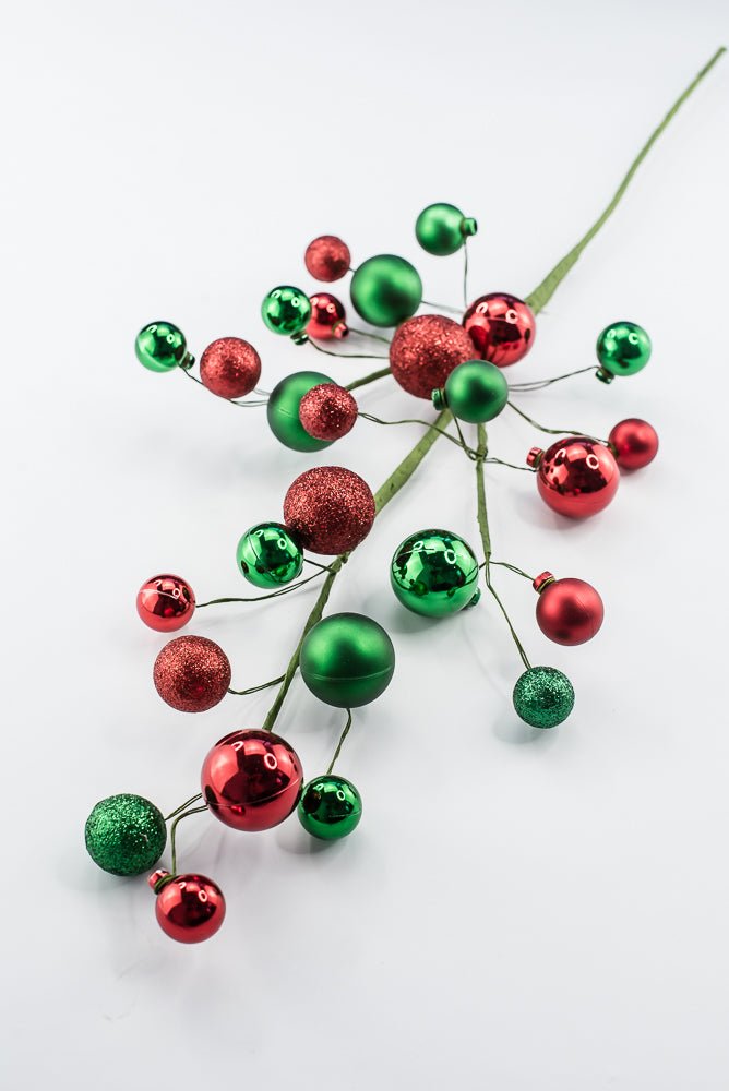 Artificial Green & Red Glitter Mixed Ball Spray - 30" - Greenery MarketArtificial Flora40339-GNRD
