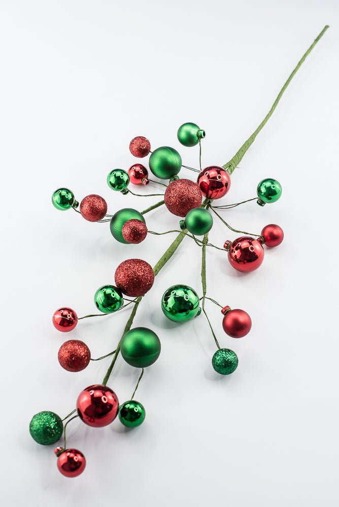 Artificial Green & Red Glitter Mixed Ball Spray - 30" - Greenery MarketArtificial Flora40339-GNRD