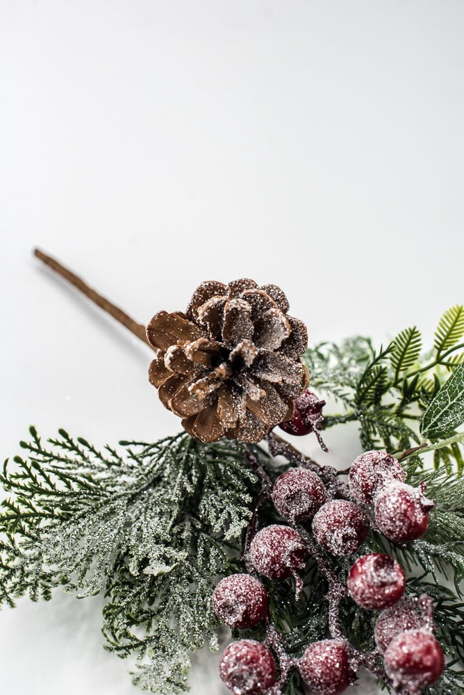 Artificial Green & Red Mixed Pine, Leaves, Pinecone & Berry Pick - 16" - Greenery MarketArtificial FloraXP2737
