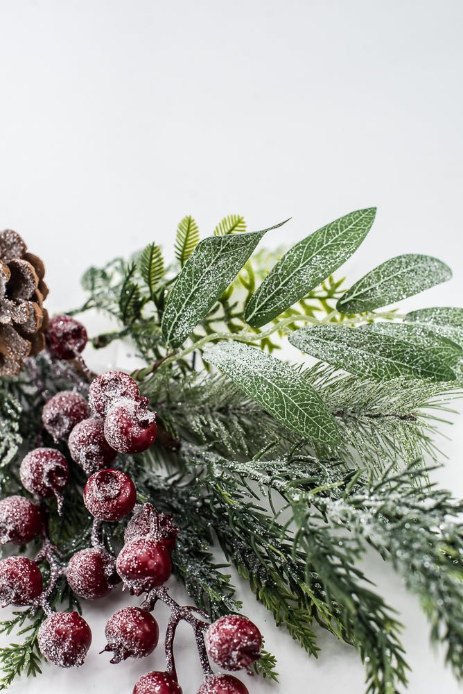 Artificial Green & Red Mixed Pine, Leaves, Pinecone & Berry Pick - 16" - Greenery MarketArtificial FloraXP2737