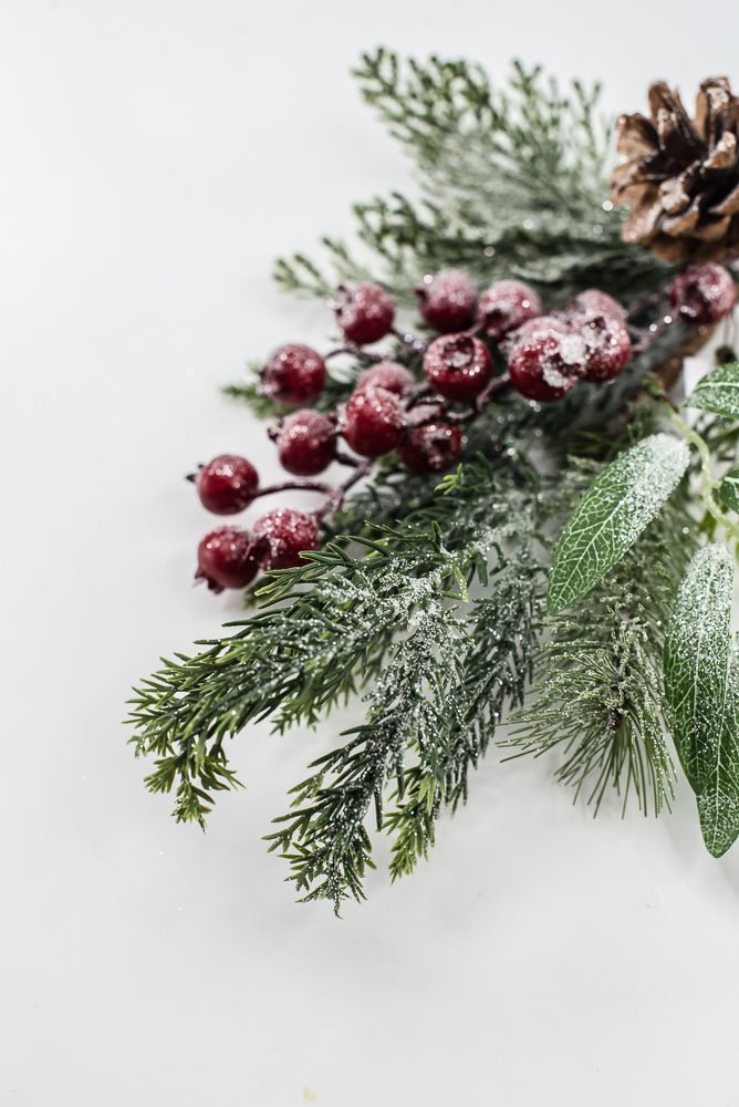 Artificial Green & Red Mixed Pine, Leaves, Pinecone & Berry Pick - 16" - Greenery MarketArtificial FloraXP2737