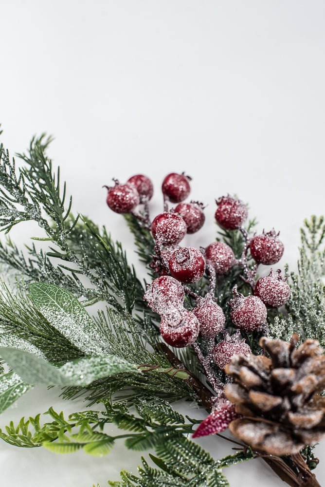 Artificial Green & Red Mixed Pine, Leaves, Pinecone & Berry Pick - 16" - Greenery MarketArtificial FloraXP2737