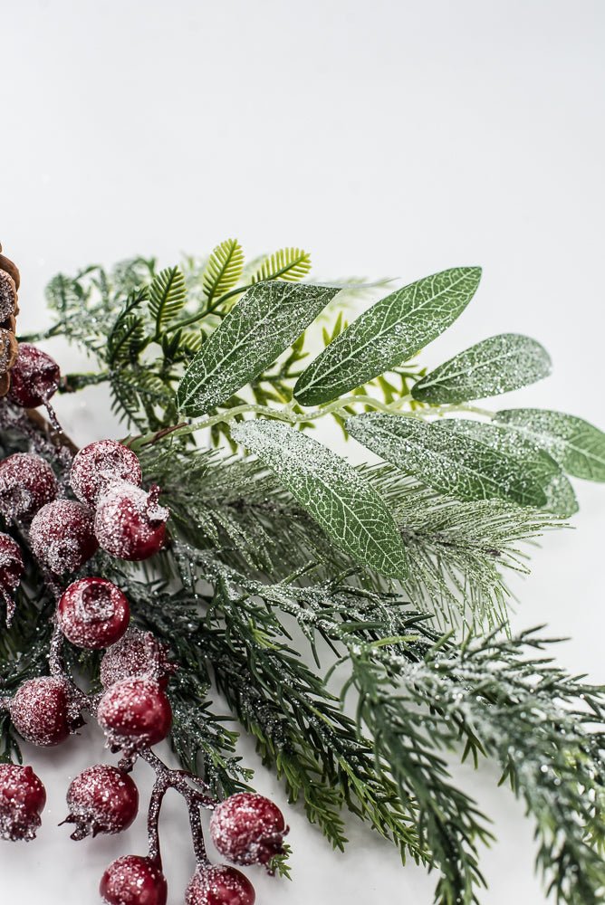 Artificial Green & Red Mixed Pine, Leaves, Pinecone & Berry Pick - 16" - Greenery MarketArtificial FloraXP2737
