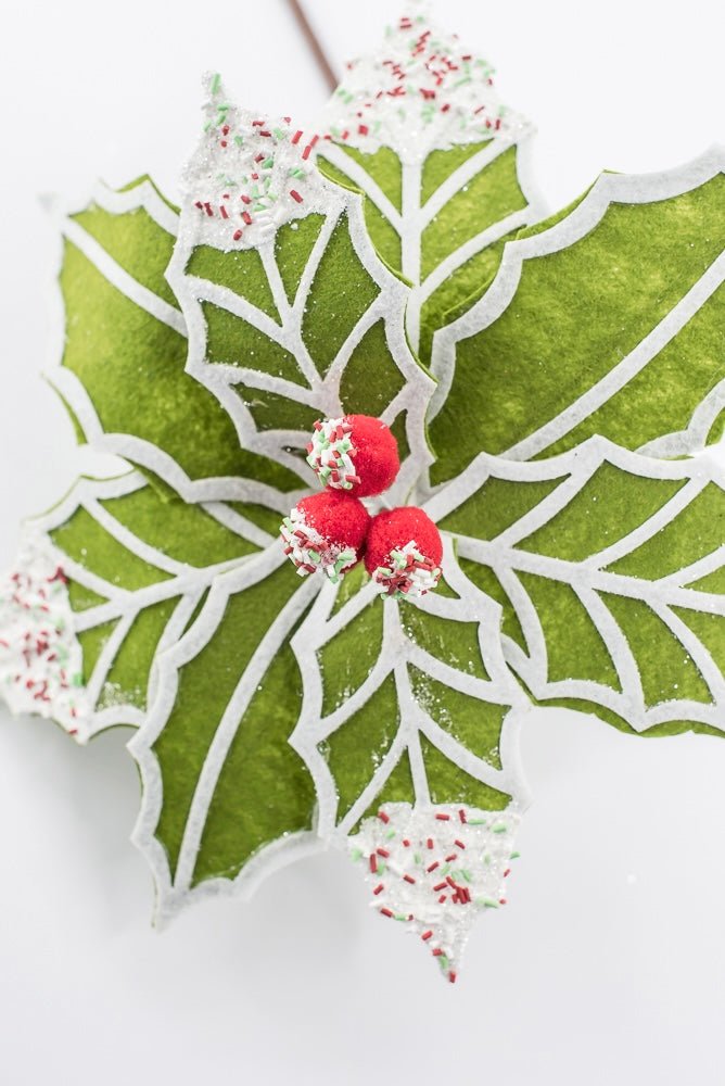 Artificial Green, Red & White Poinsettia Stem - 22" - Greenery MarketArtificial Flowers251521