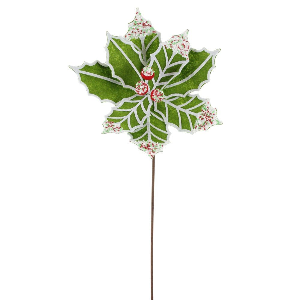Artificial Green, Red & White Poinsettia Stem - 22" - Greenery MarketArtificial Flowers251521