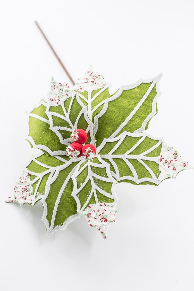 Artificial Green, Red & White Poinsettia Stem - 22" - Greenery MarketArtificial Flowers251521