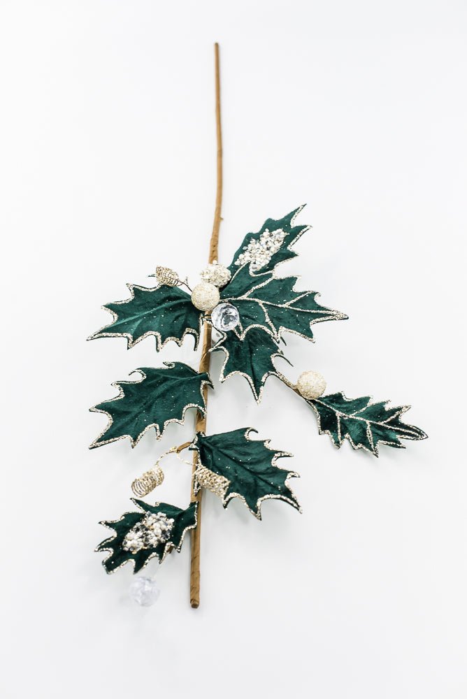 Artificial Green Velvet Holly Berry With Glitter Spray - 25" - Greenery MarketArtificial Flora85855-GN