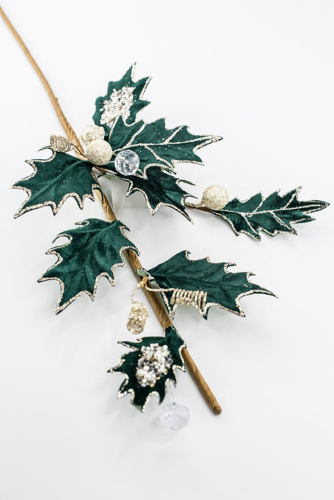 Artificial Green Velvet Holly Berry With Glitter Spray - 25" - Greenery MarketArtificial Flora85855-GN