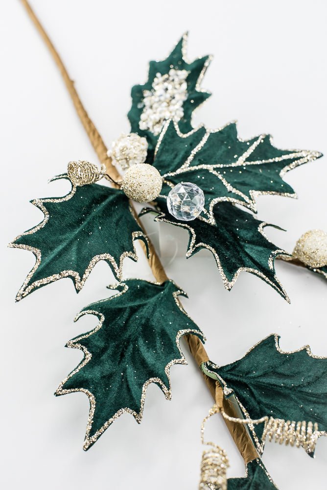 Artificial Green Velvet Holly Berry With Glitter Spray - 25" - Greenery MarketArtificial Flora85855-GN
