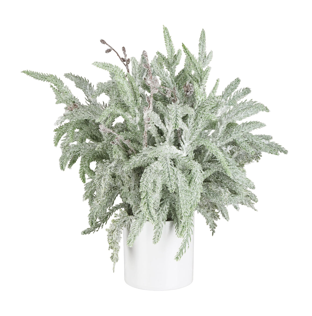 Artificial Green & White Snowy Pine Container - 15" - Greenery MarketArtificial FloraXP2821-GW