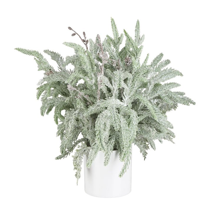 Artificial Green & White Snowy Pine Container - 15" - Greenery MarketArtificial FloraXP2821-GW
