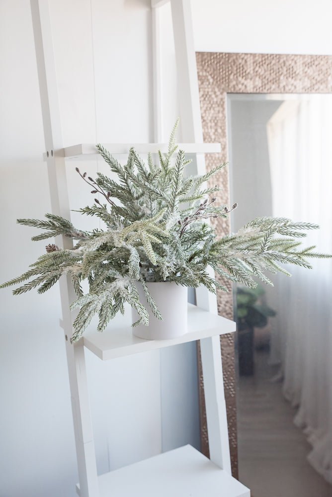 Artificial Green & White Snowy Pine Container - 15" - Greenery MarketArtificial FloraXP2821-GW