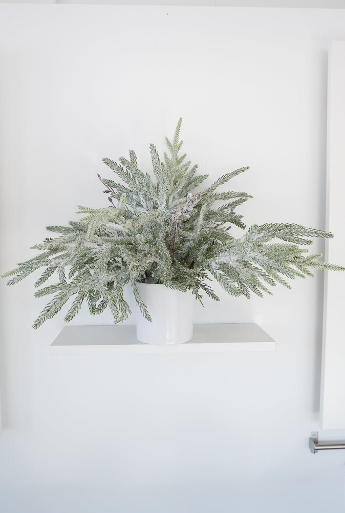 Artificial Green & White Snowy Pine Container - 15" - Greenery MarketArtificial FloraXP2821-GW