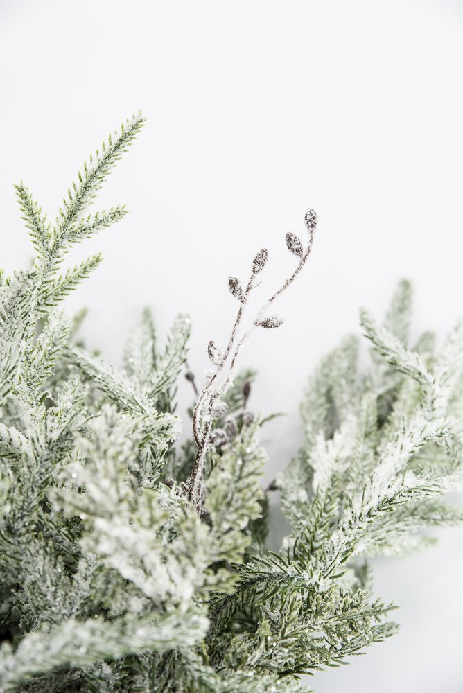 Artificial Green & White Snowy Pine Container - 15" - Greenery MarketArtificial FloraXP2821-GW