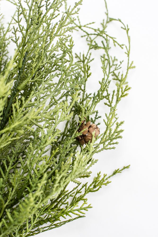 Artificial, Green, Wispy Cedar Bush With Tiny Cone - Greenery MarketX2203-G