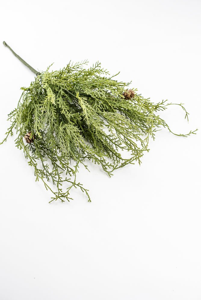 Artificial, Green, Wispy Cedar Bush With Tiny Cone - Greenery MarketX2203-G