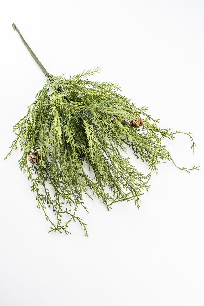 Artificial, Green, Wispy Cedar Bush With Tiny Cone - Greenery MarketX2203-G