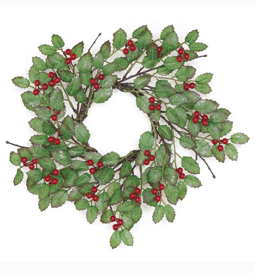 Artificial holly and red berries candle ring 13” - Greenery MarketArtificial FloraXP2544 GR