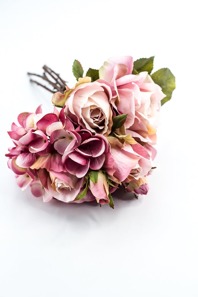 Artificial Hydrangea And Roses Flower Bundle - Pink - Greenery MarketFBQ758 - PK/RO