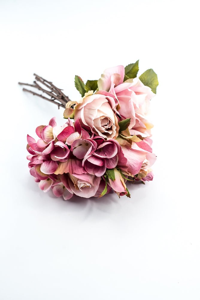 Artificial Hydrangea And Roses Flower Bundle - Pink - Greenery MarketFBQ758 - PK/RO