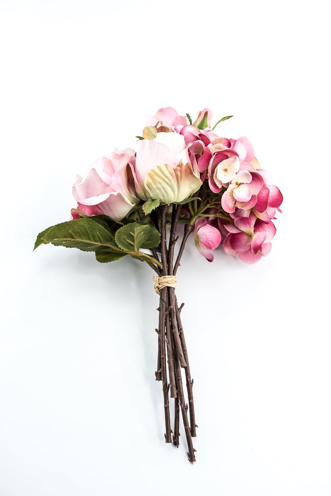 Artificial Hydrangea And Roses Flower Bundle - Pink - Greenery MarketFBQ758 - PK/RO