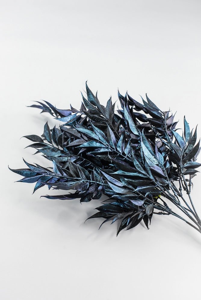 Artificial, Iridescent Blue, Hickory Leaves Bush - 20" - Greenery MarketArtificial Flora86917IRBL