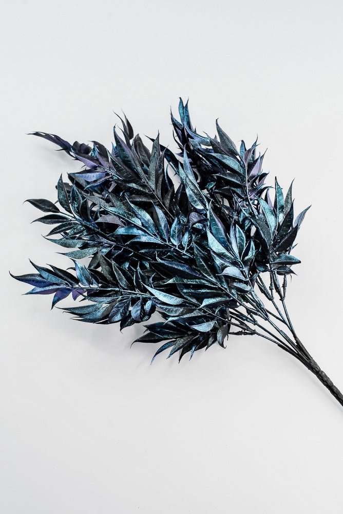 Artificial, Iridescent Blue, Hickory Leaves Bush - 20" - Greenery MarketArtificial Flora86917IRBL