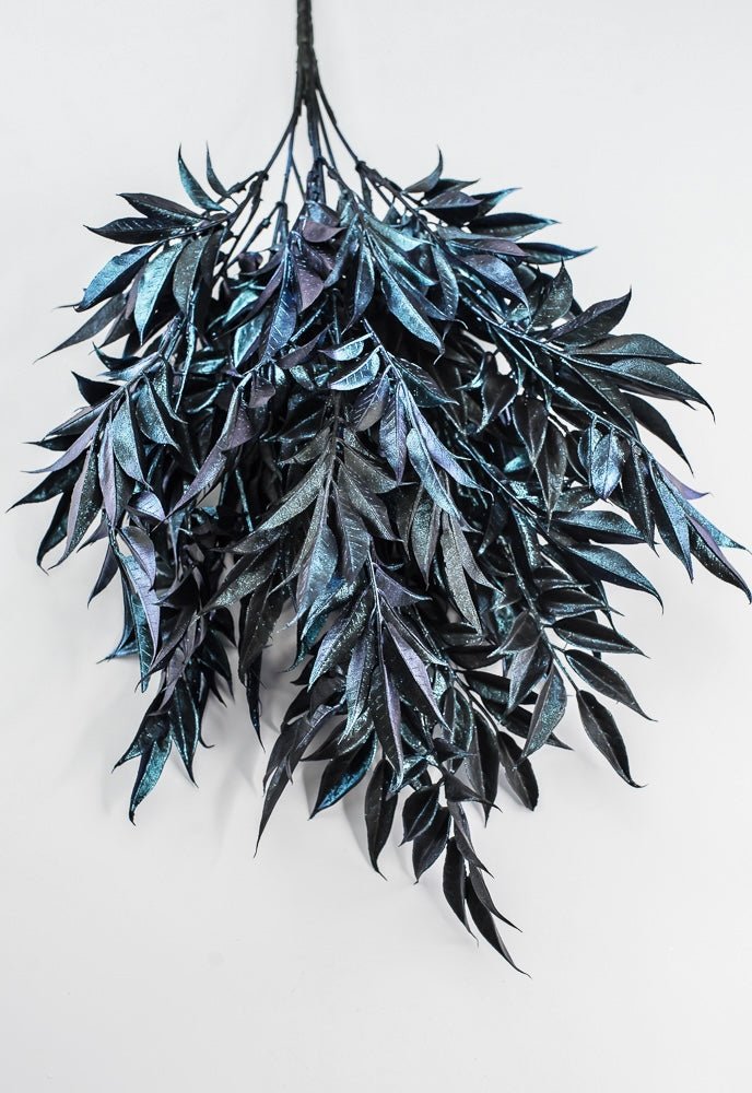 Artificial, Iridescent Blue, Hickory Leaves Bush - 20" - Greenery MarketArtificial Flora86917IRBL