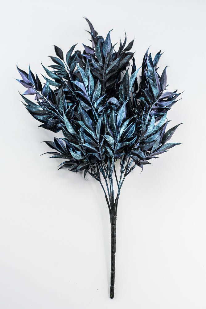 Artificial, Iridescent Blue, Hickory Leaves Bush - 20" - Greenery MarketArtificial Flora86917IRBL