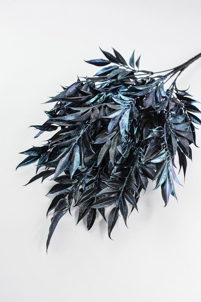 Artificial, Iridescent Blue, Hickory Leaves Bush - 20" - Greenery MarketArtificial Flora86917IRBL