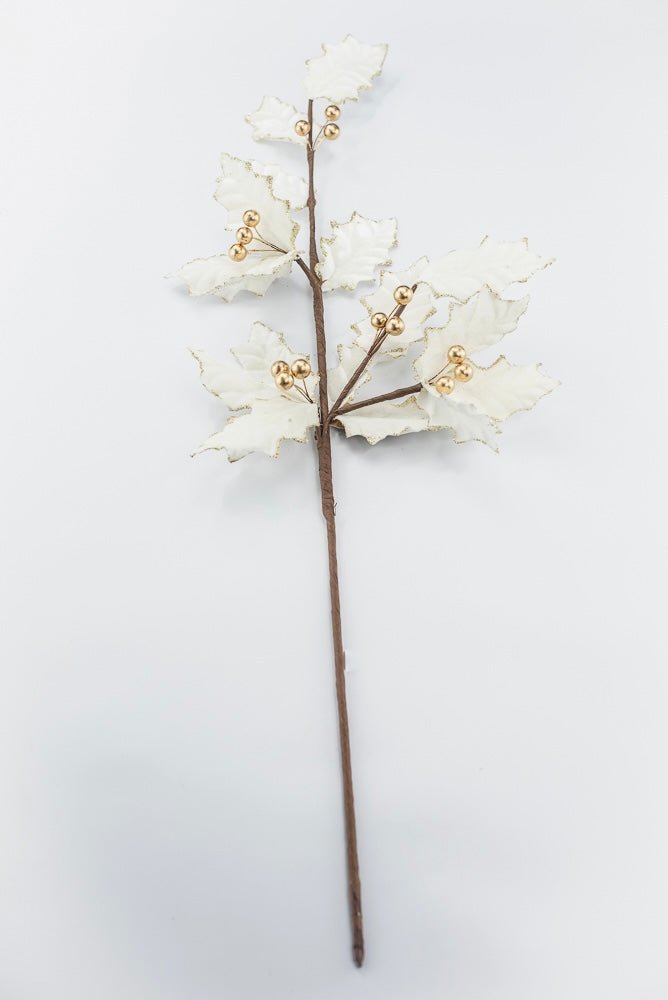 Artificial Ivory With Gold Holly Berry Spray - 31.5" - Greenery MarketArtificial Flowers251853