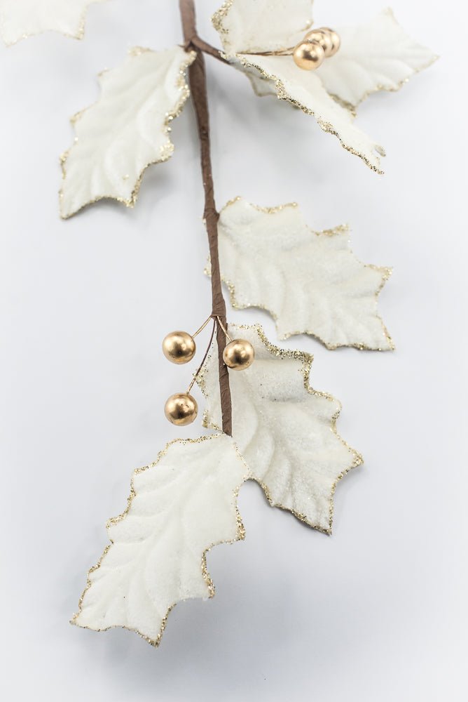 Artificial Ivory With Gold Holly Berry Spray - 31.5" - Greenery MarketArtificial Flowers251853