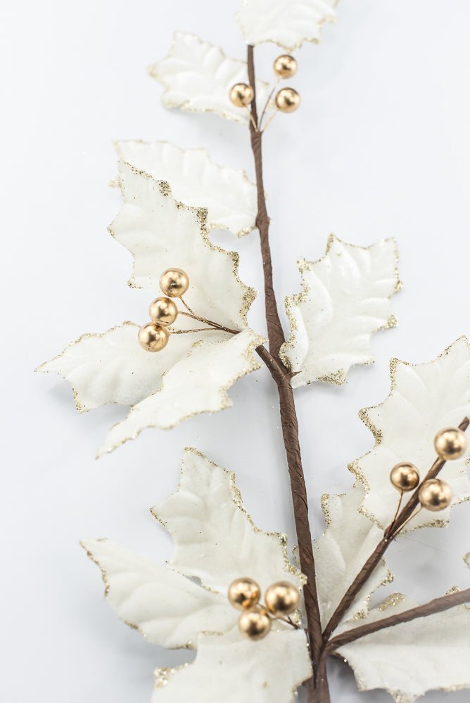 Artificial Ivory With Gold Holly Berry Spray - 31.5" - Greenery MarketArtificial Flowers251853