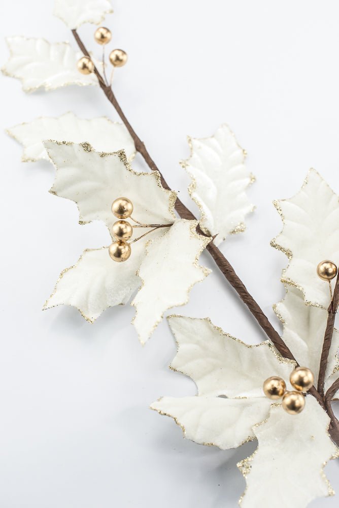 Artificial Ivory With Gold Holly Berry Spray - 31.5" - Greenery MarketArtificial Flowers251853