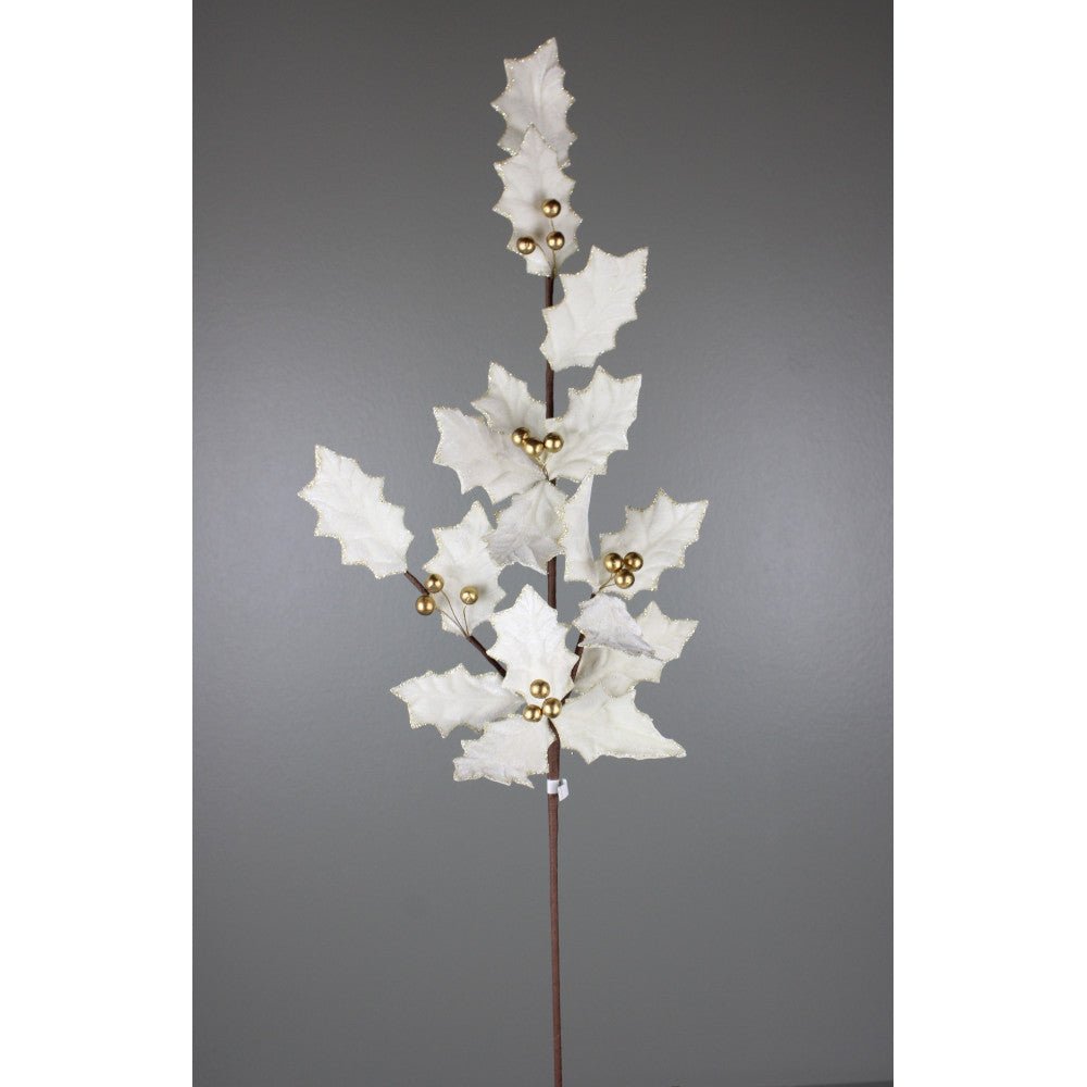 Artificial Ivory With Gold Holly Berry Spray - 31.5" - Greenery MarketArtificial Flowers251853