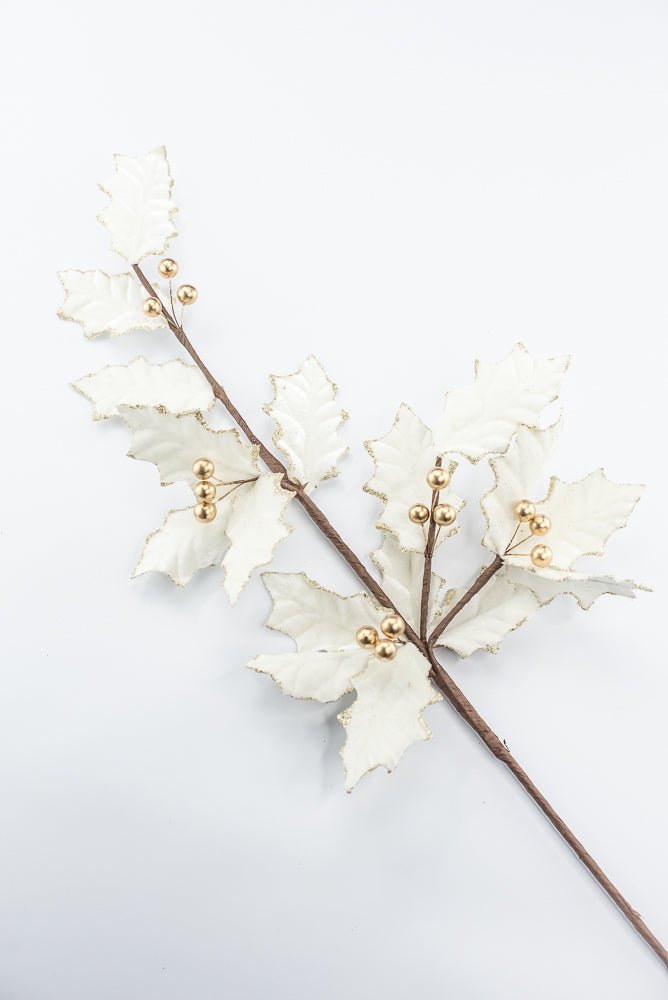 Artificial Ivory With Gold Holly Berry Spray - 31.5" - Greenery MarketArtificial Flowers251853