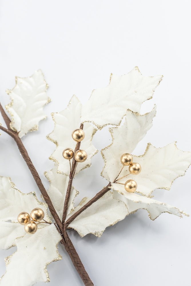 Artificial Ivory With Gold Holly Berry Spray - 31.5" - Greenery MarketArtificial Flowers251853