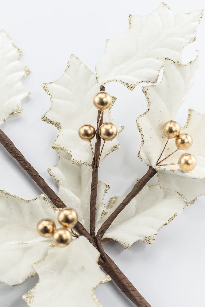 Artificial Ivory With Gold Holly Berry Spray - 31.5" - Greenery MarketArtificial Flowers251853