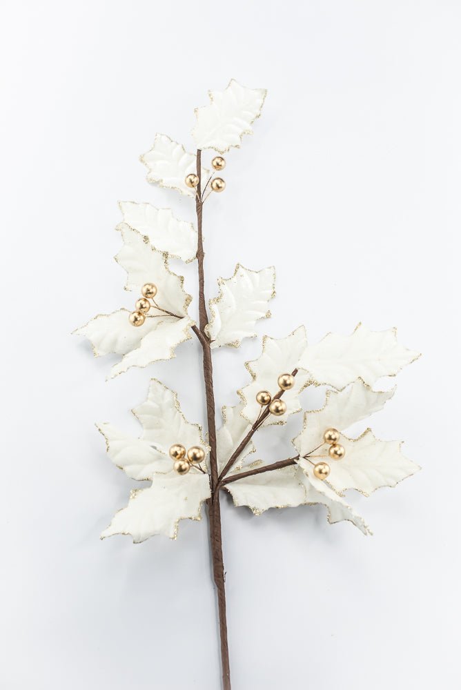 Artificial Ivory With Gold Holly Berry Spray - 31.5" - Greenery MarketArtificial Flowers251853